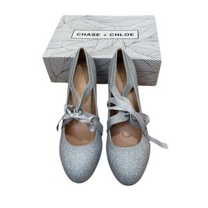 Chase + Chloe Glitter Silver Heels
